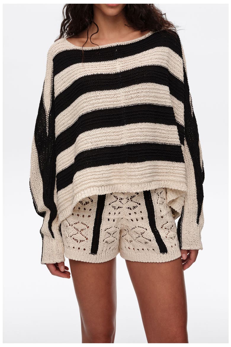 Striped Oversize Cropped Sweater, Alternate, color, BLACK