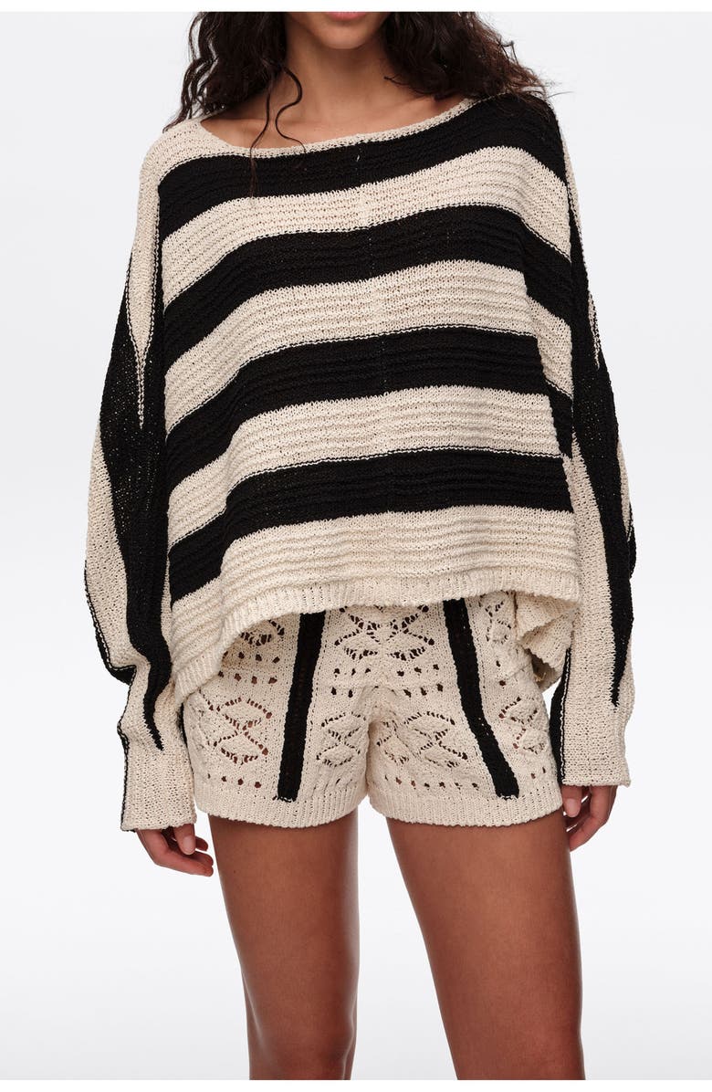 Bimba y Lola Striped Oversize Cropped Sweater, Alternate, color, Black