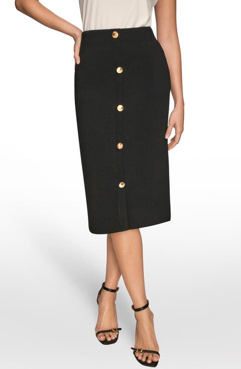 Faux Button Knit Pencil Skirt