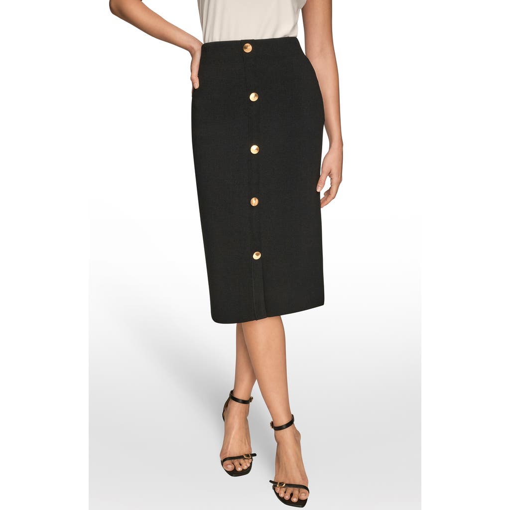 Donna Karan New York Faux Button Knit Pencil Skirt In Black