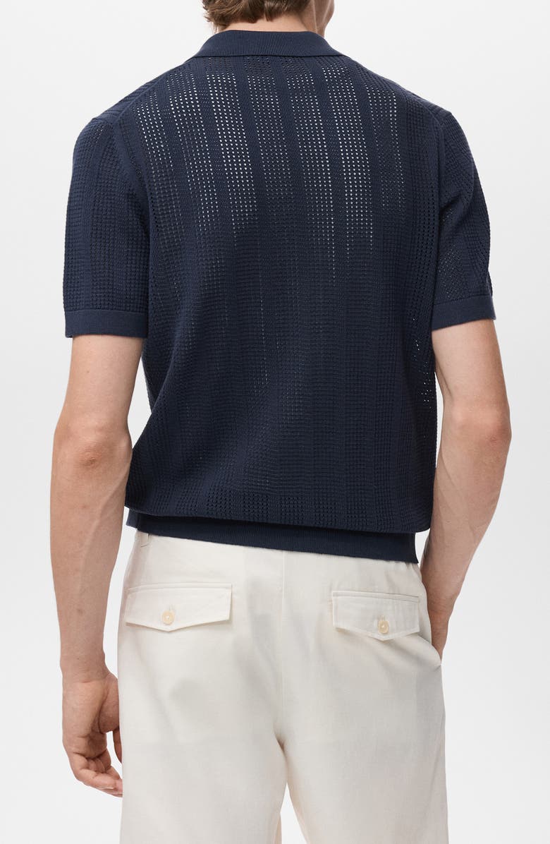 MANGO Openwork Knitted Polo, Alternate, color, Navy
