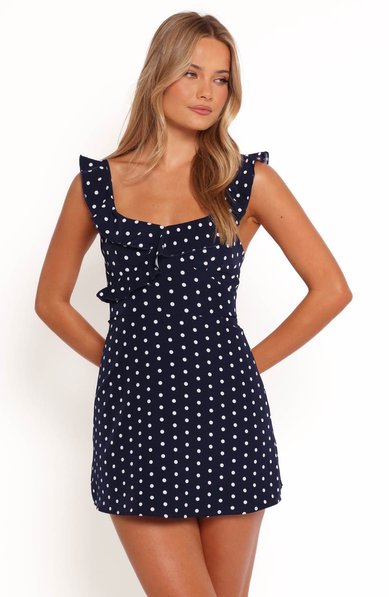 Petal & Pup Ebont Polka Dot Ruffle Minidress, Alternate, color, Navy White Polka Dot