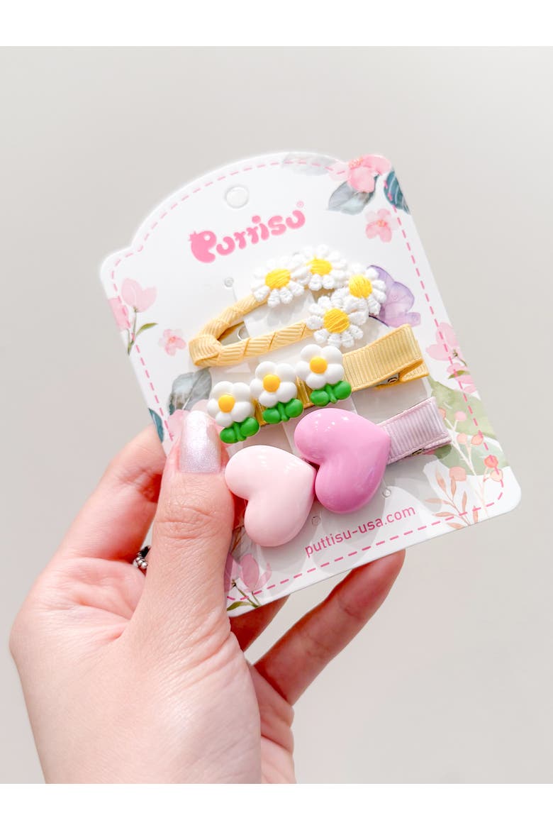 3pc Hair Clip Set - Heart & Daisy Charm, Alternate, color, Daisy Lemon Pop