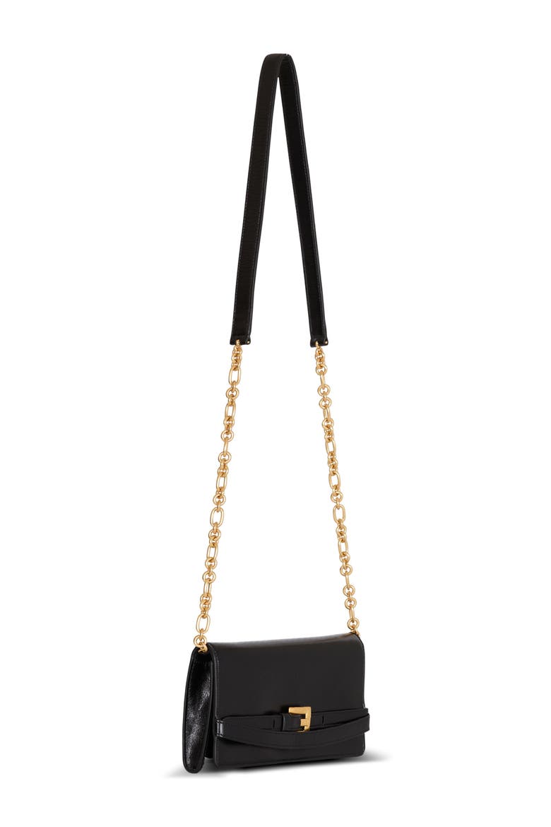 Shuffle calfskin wallet with chain, Alternate, color, black