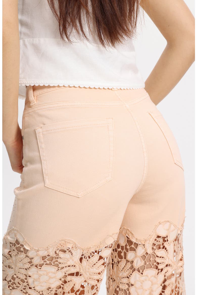 Crystal Embellished Lace Wide Leg Jeans, Alternate, color, APRICOT