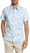 TravisMathew Men's Lift a Glass Leaf Print Stretch Short Sleeve Button-Up Shirt
