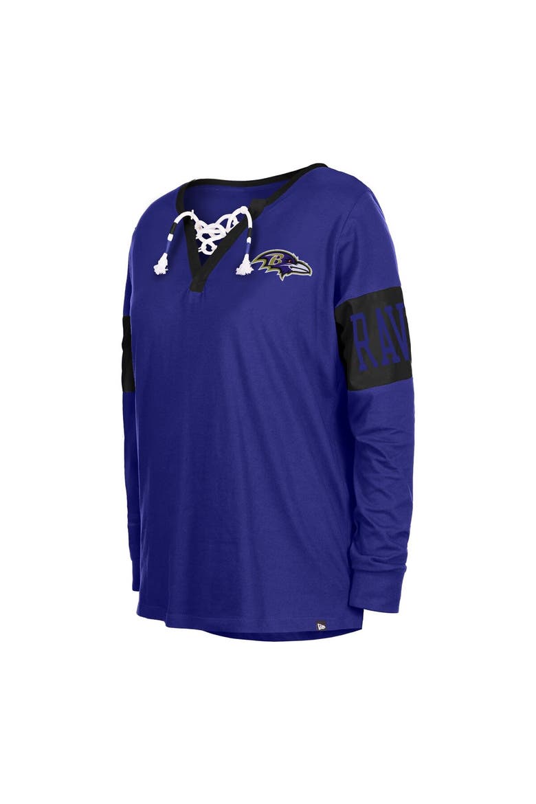 Women's New Era Black Baltimore Ravens Lace-Up Notch Neck Long Sleeve T-Shirt, Alternate, color, Purple