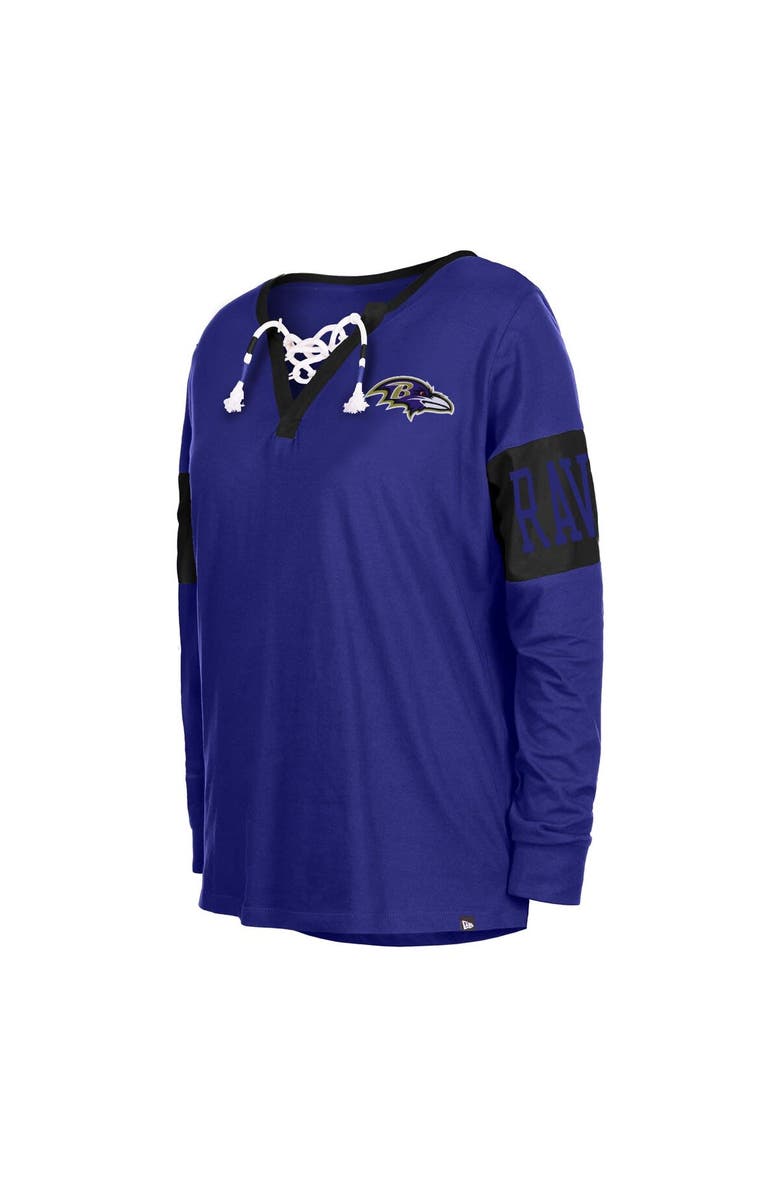 New Era Women's New Era Black Baltimore Ravens Lace-Up Notch Neck Long Sleeve T-Shirt, Alternate, color, Purple
