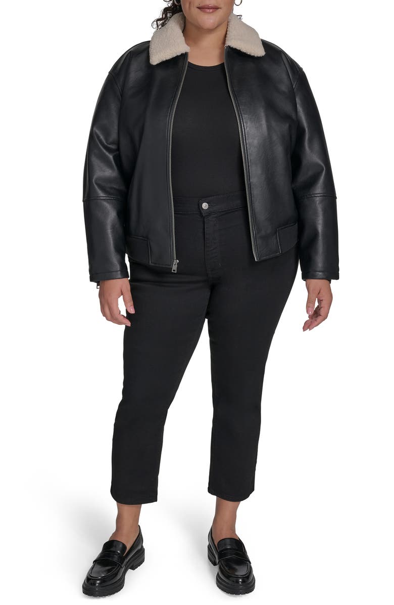 Levi's<sup>®</sup> Faux Leather Bomber Jacket with Faux Shearling Collar, Alternate, color, Black