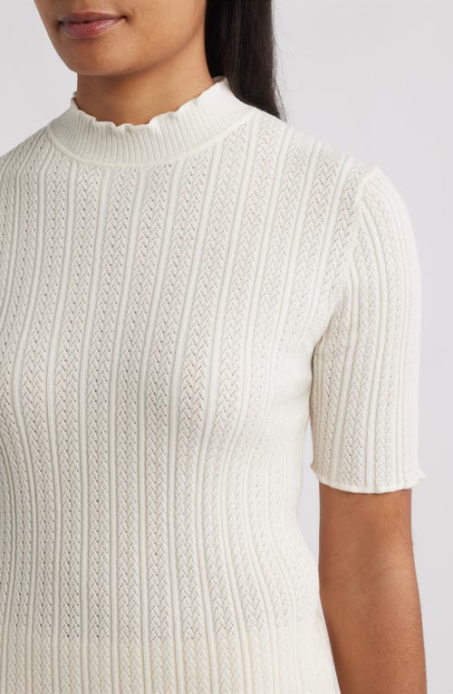 Anne Klein Mock Neck Short Sleeve Cotton Blend Sweater In White