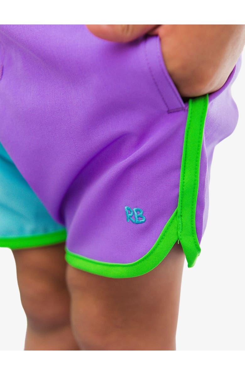 RuggedButts UPF50+ Sun Protected Stretch Dolphin Hem Swim Trunks, Alternate, color, Neon Bright Aqua Color Block