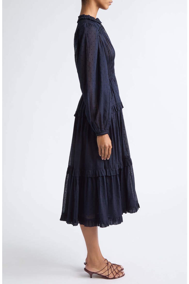 Ardelle Dotted Cotton Midi Dress, Alternate, color, NIGHTFALL