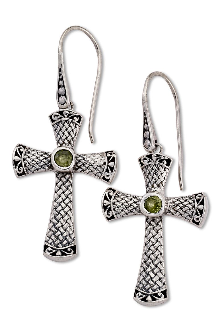 Sterling Silver Cross Earrings, Main, color, GREEN