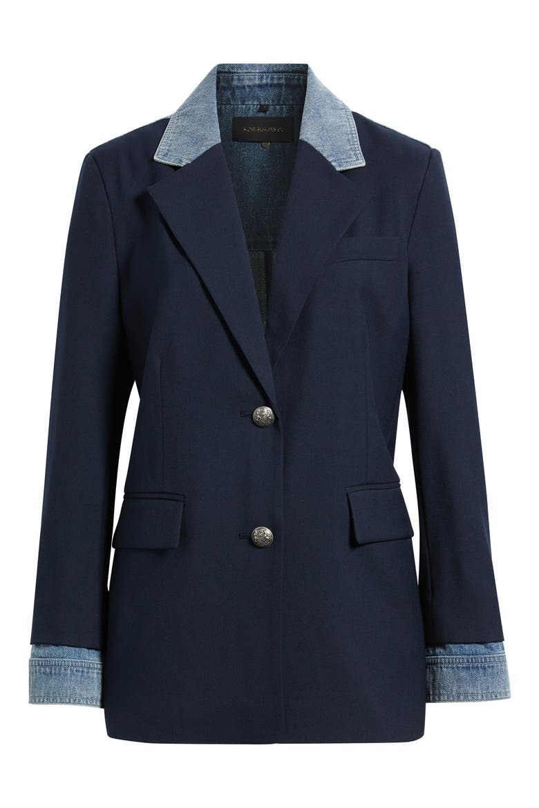 Sylvia Contrast Trim Blazer, Alternate, color, NAVY