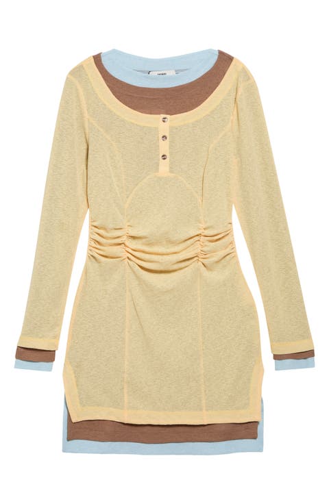 Lyna Long Sleeve Contrast Layered Minidress