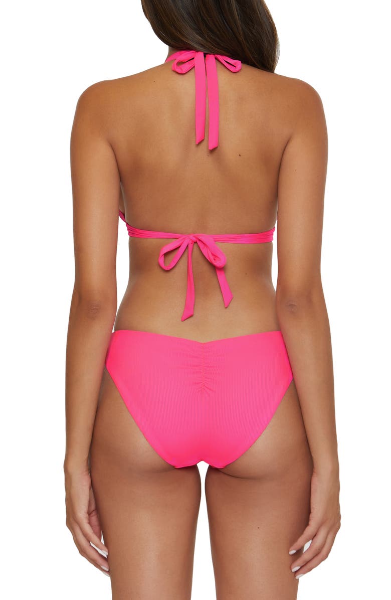 Becca Modern Edge Ribbed Hipster Bikini Bottoms, Alternate, color, Pink Glow