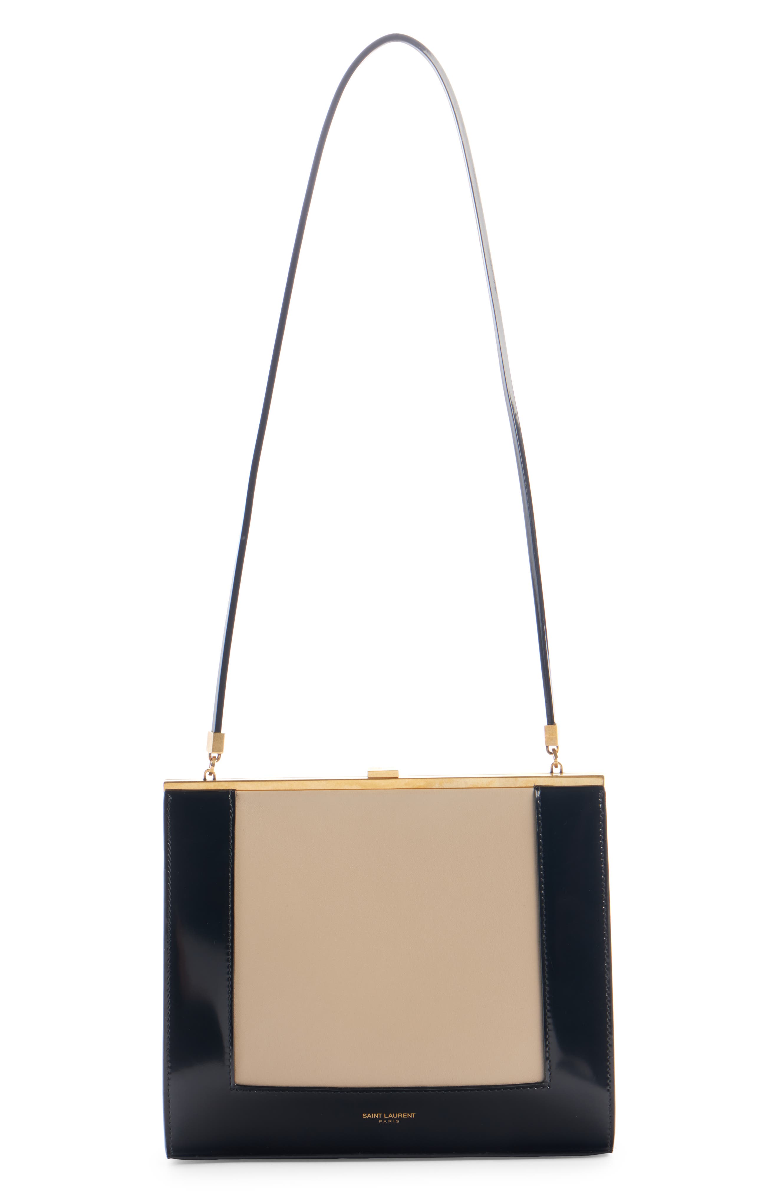 Saint Laurent Small Sac Colorblock Leather Shoulder Bag, Alternate, color, Sea Salt/ Nero