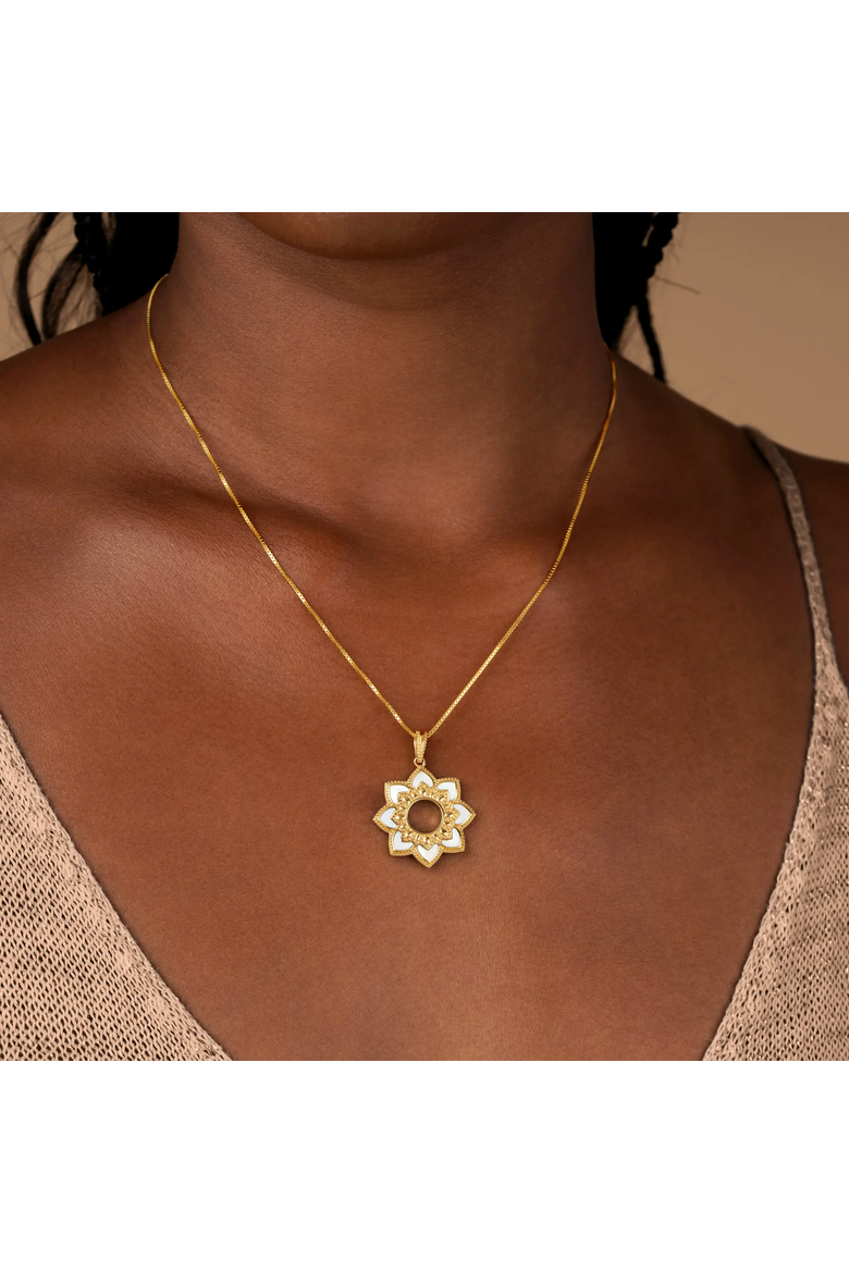Women's Lotus Harmony Mother of Pearl Necklace - Serene Bloom, Alternate, color, Gold/White
