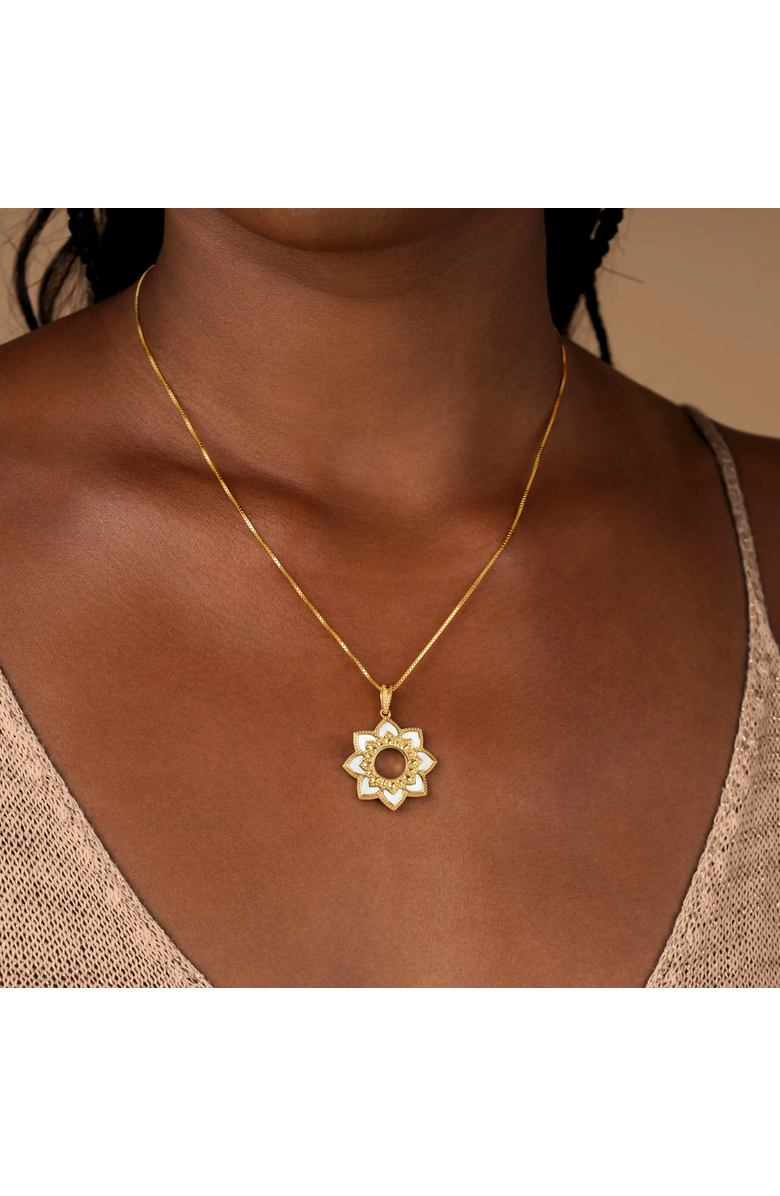Karma and Luck Serene Bloom Lotus Harmony Mother of Pearl Necklace, Alternate, color, Gold/White
