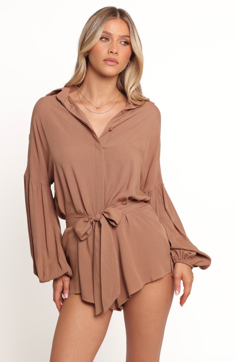Petal & Pup Pali Long Sleeve Romper, Alternate, color, Mocha