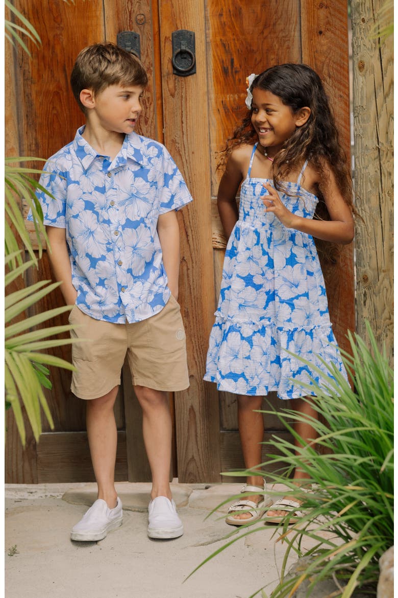 Kids' Print Short Sleeve Button-Up Shirt, Alternate, color, MARINA BLUE