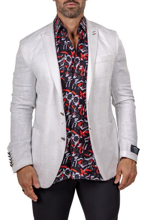 Unconstructed Marthy015 White Glen Check Peak Lapel Blazer