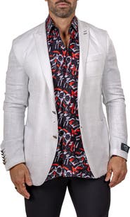 Maceoo Unconstructed Marthy015 White Glen Check Peak Lapel Blazer