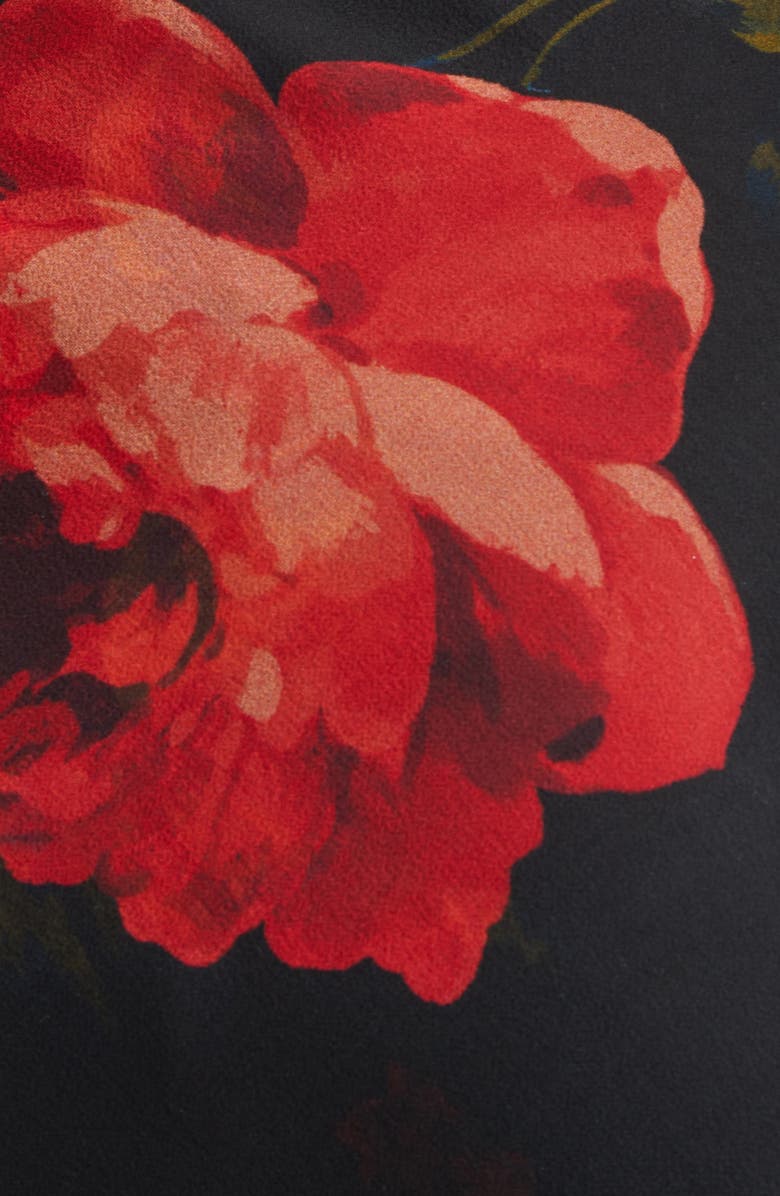 Carolina Herrera Rose Print Sheer Silk Chiffon Midi Skirt, Alternate, color, Black Multi