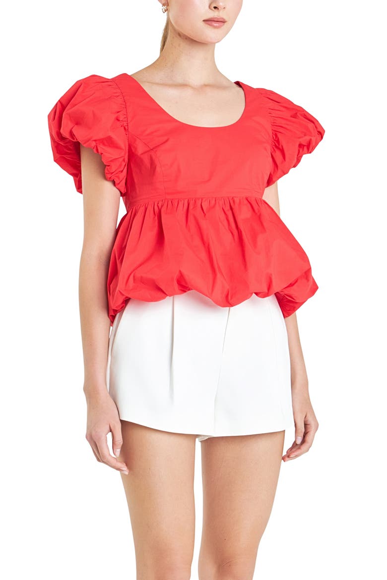 Bubble Hem Puff Sleeve Top, Alternate, color, RED