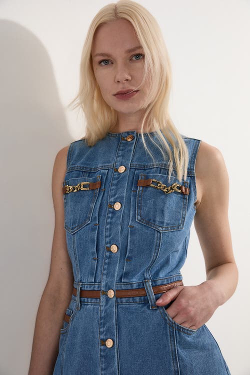 Karen Millen Petite Sleeveless Midi Denim Dress In Blue