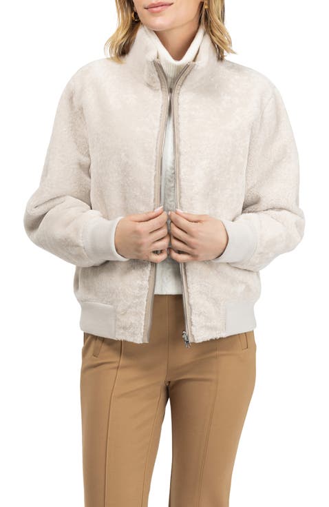 Reversible Textured Genuine Shearling Bomber Jacket