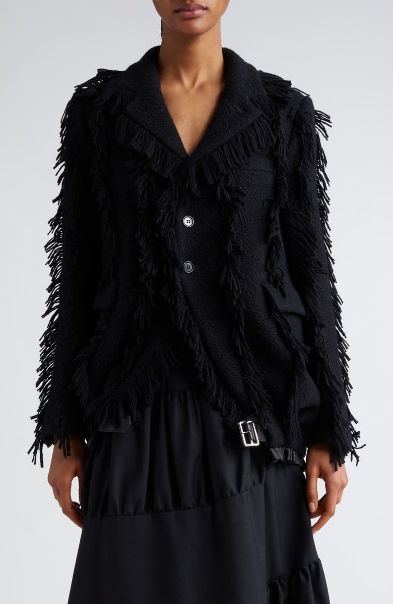 Noir Kei Ninomiya Fringe Trim Wool Blend Coat, Main, color,