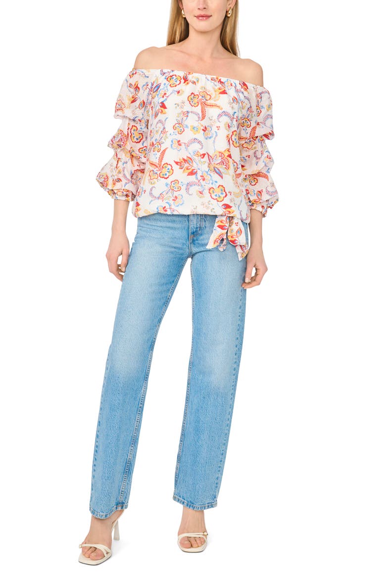 Off the Shoulder Bubble Sleeve Top, Alternate, color, FIERY RED