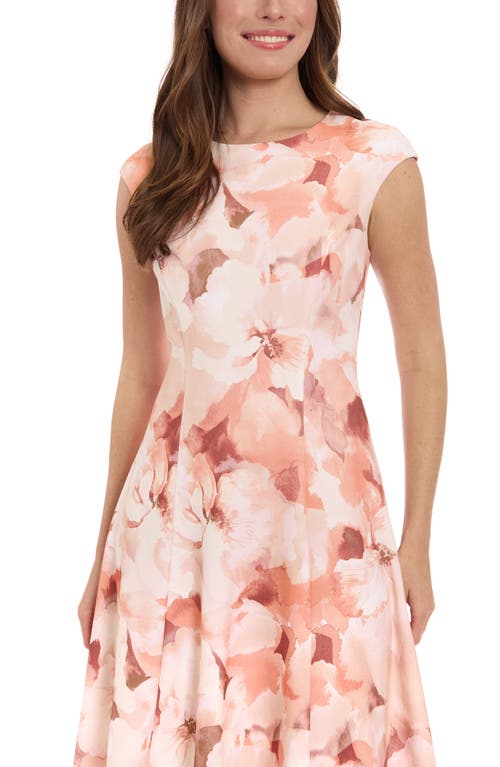 London Times Women's Floral Print Cap Sleeve Fit & Flare Dress In Ivory/peach