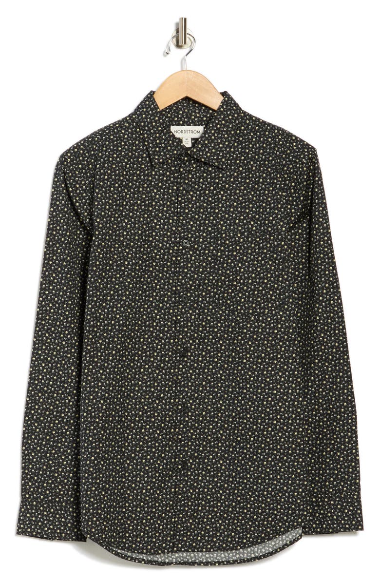Nordstrom Ditsy Button-Up Shirt, Alternate, color, Black Small Ditsy Floral