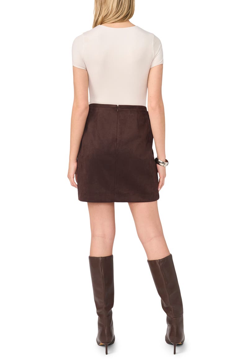 Studded Faux Suede Miniskirt, Alternate, color, DARK ROAST