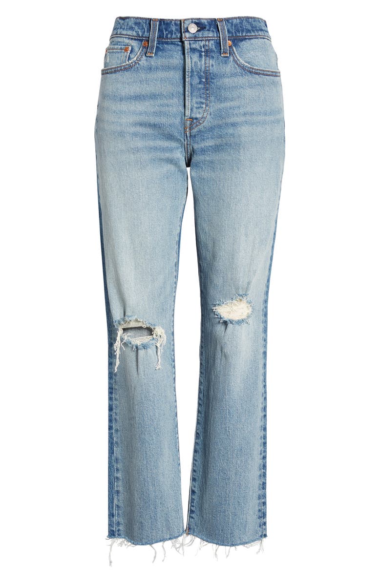 Levi's<sup>®</sup> Wedgie High Waist Ripped Crop Straight Leg Jeans, Alternate, color, 