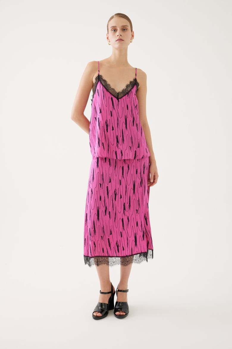Printed Spaghetti Strap Blouse, Alternate, color, FUCHSIA-BLACK