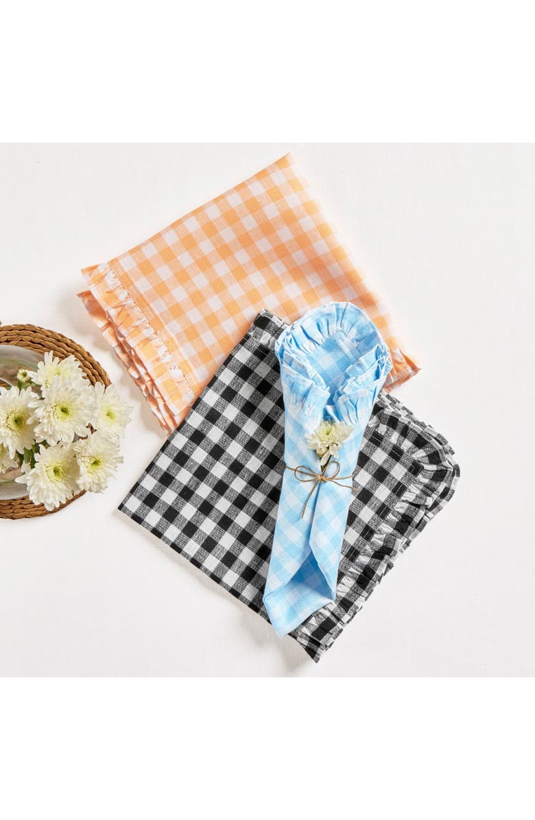 Solino Home Linen Dinner Napkins - Gingham Ruffle, 20" x 20", Alternate, color, Sunny Orange