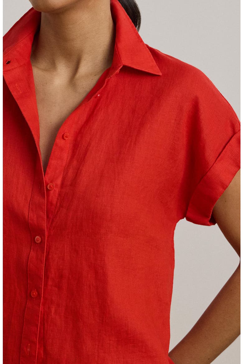 Short Sleeve Linen Button-Up Shirt, Alternate, color, BRIGHT VERMILION