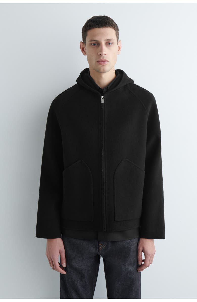 COS Double-Faced Wool Zip-Up Hoodie, Alternate, color, Black