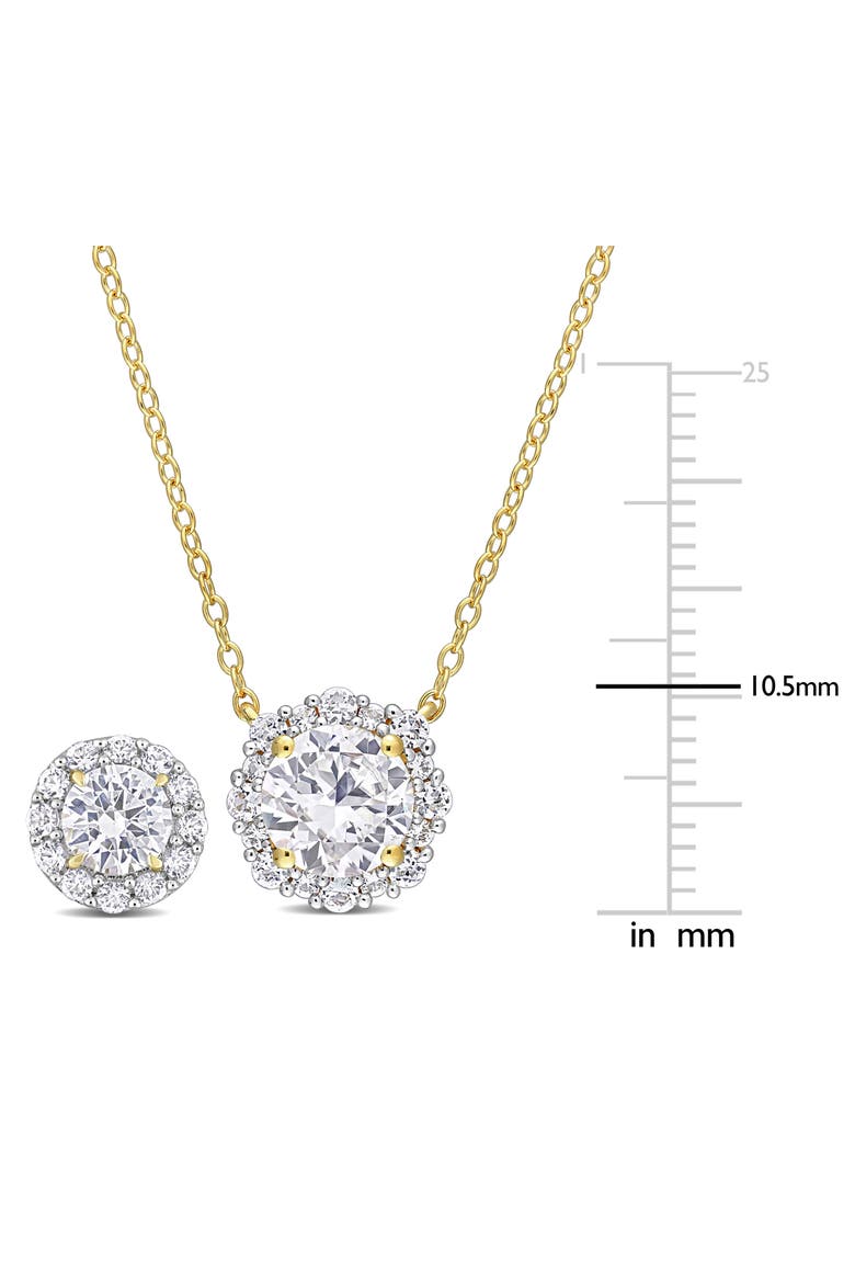 Lab Grown White Sapphire Round Halo Stud Earrings & Pendant Necklace Set, Alternate, color, GOLD