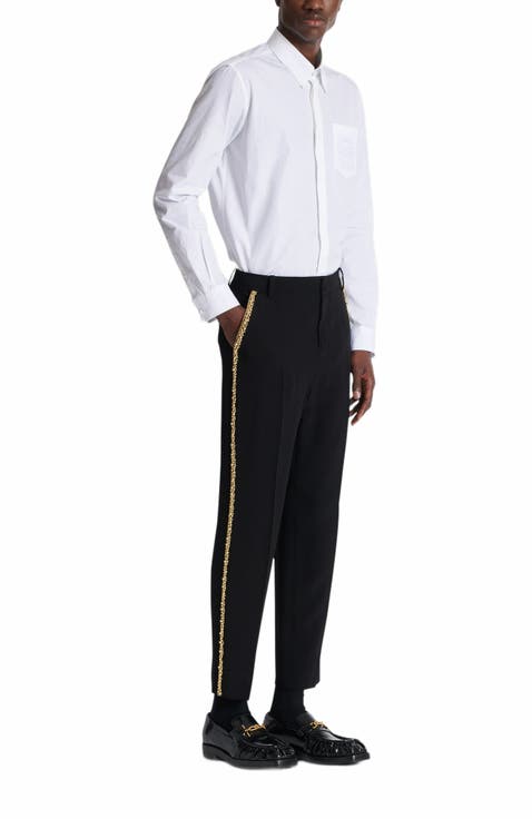 Embroidered Crepe Straight-Leg Tailored Trousers