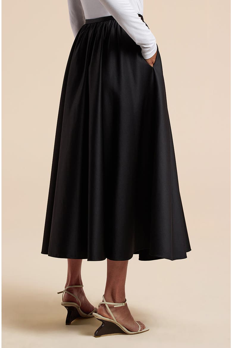 Sateen Midi Skirt, Alternate, color, BLACK