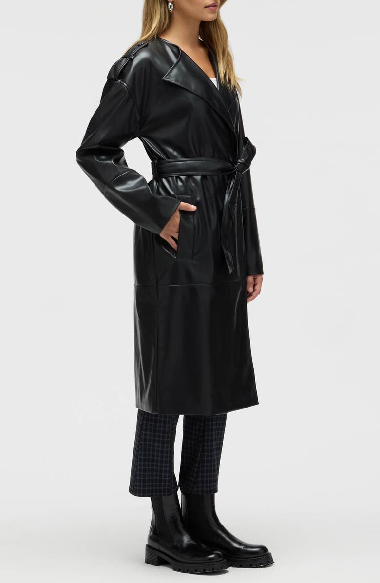 NVLT Belted Faux Leather Trench Coat, Alternate, color, Black