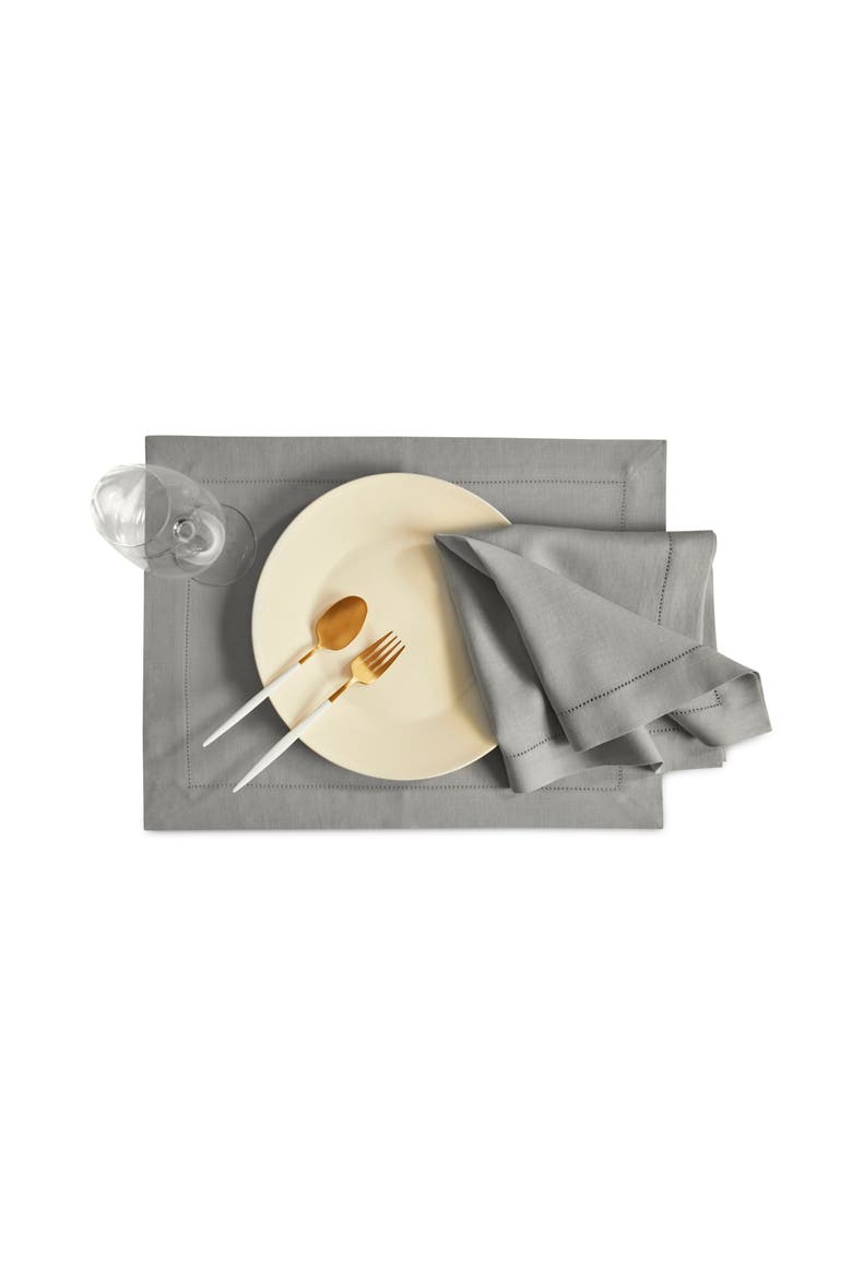 Linen Dinner Napkins Set of 4, 20 x 20" - Sonoma Hemstitch, Alternate, color, Grey