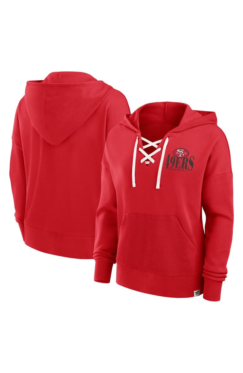 FANATICS Women's Fanatics Scarlet San Francisco 49ers Blitz Left Lace-Up Pullover Hoodie, Alternate, color, Scarlet