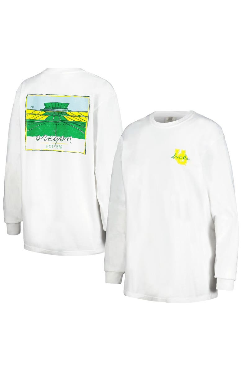 SUMMIT SPORTSWEAR Women's White Oregon Ducks Hand-Drawn Stadium Comfort Colors Oversized Long Sleeve T-Shirt, Main, color, White