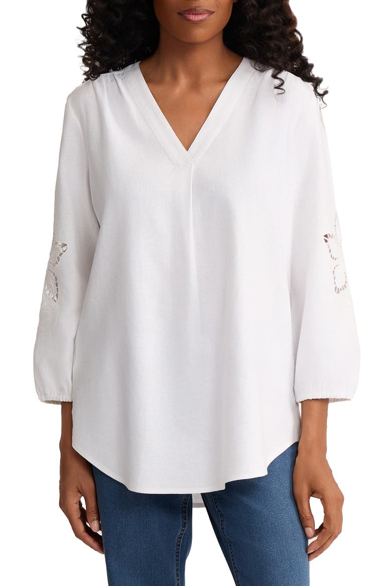 Embroidered Pleat Front Tunic, Main, color, NATURAL WHITE