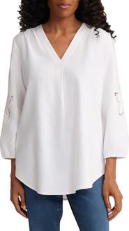 Jones New York Embroidered Pleat Front Tunic